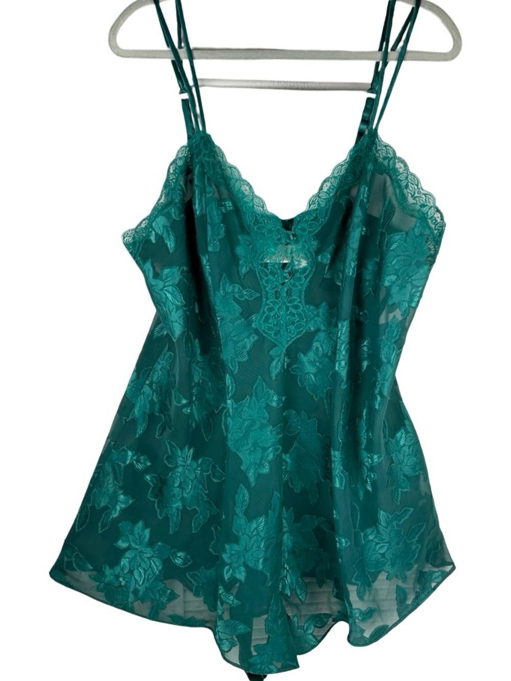 Solange Teal Floral Lace Trim Flowy Loungewear Sleep One Piece Romper Size 14/16